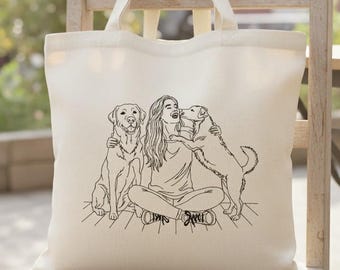 Woman with Two Dogs Machine Embroidery Design | Dog Lover Outline Pattern | Pet Mom