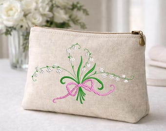 Lily of the Valley Flowers with Pink Bow Machine Embroidery Design - 8 sizes