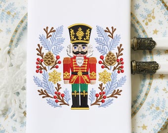 Nutcracker with Snowflakes Embroidery – Christmas Machine Embroidery Design File, 6 sizes