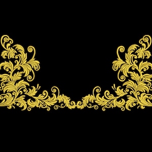 Puede incluir: Un diseño dorado adornado con intrincados patrones florales, perfecto para agregar un toque de elegancia a cualquier proyecto.