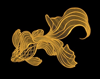 Golden Fairy Fish -Machine Embroidery Design, Aerial Veiltail Fish