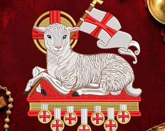 Christian Lamb Machine Embroidery Design, Religious Symbol, Agnus Dei Cross Flag  9 sizes