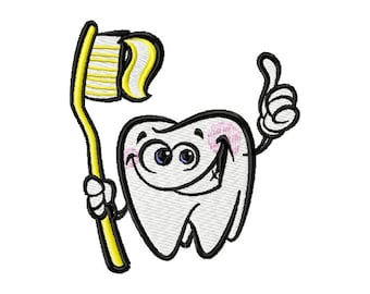 Baby Tooth with Toothbrush - Machine Embroidery Design