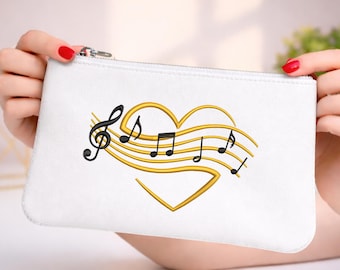Music Heart Machine Embroidery Design, Treble Clef Notes, Choir Piano Band Orchestra Musical Symbol
