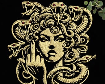 Diseño de bordado a máquina de cara de Medusa Gorgona con serpientes enroscadas, mitología griega, 7 tamaños