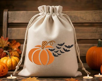 Spooky pumpkin and flying bats machine embroidery design -8 sizes