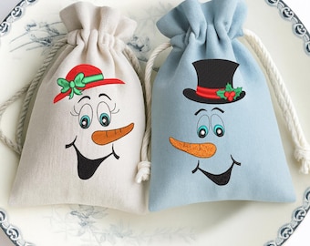 Funny Snowman Faces Embroidery Design – His and Hers Winter Set (Digital File)