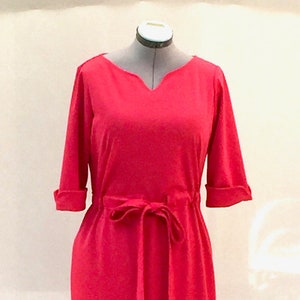Red dress. Red Milano jersey dress. Red t shirt dress.