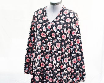 Floral mini dress - ruffle mini dress - floral tunic - ruffle tunic - Hand made - Made in France