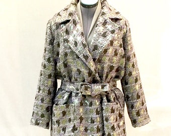 Manteau en lainage Parme & vieil or- manteau façon tricot en lainage parme et doré - Fait main - Made in France