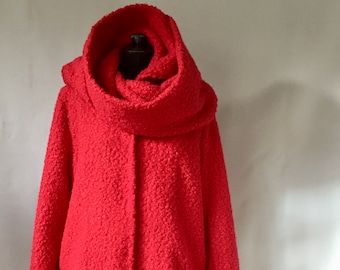 Red coat - removable collar coat - vermilion red coat - Hand made - Made in France