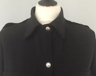 Black shirt dress - silver buttons black dress - Hand made - Made in France