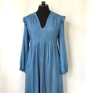 Blue denim dress - striped blue dress - Hand made - Made in France