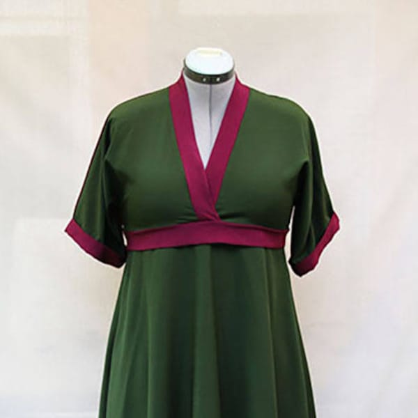 Robe vert foncé et grenat en crêpe polyester stretch - robe bicolore -robe légère - Fait main - Made in France