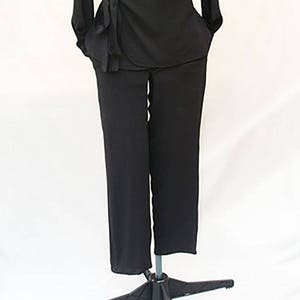 Black crepe fabric women pants - elastic waist women pants - ankle women pants - Hand made - Made in France