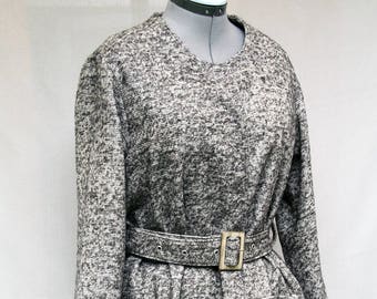 Beige and brown tweed wool coat - tweed wool short coat - tweed cardigan coat - Hand made - Made in France