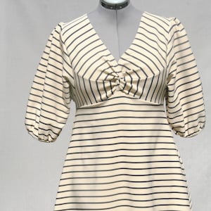 Navy and ivory striped jersey dress- sailor striped dress - ivory and navy blue jersey dress - Hand made - Made in France