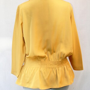 Mustard yellow smock crepe fabric blouse Yellow crepe fabric tunic tie neckline blouse Hand made Made in France image 4