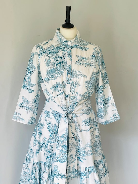 Turquoise Toile De Jouy Dress - Etsy