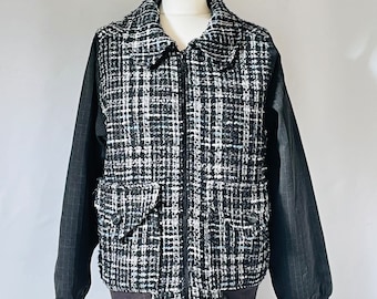 Black and white tweed bomber jacket