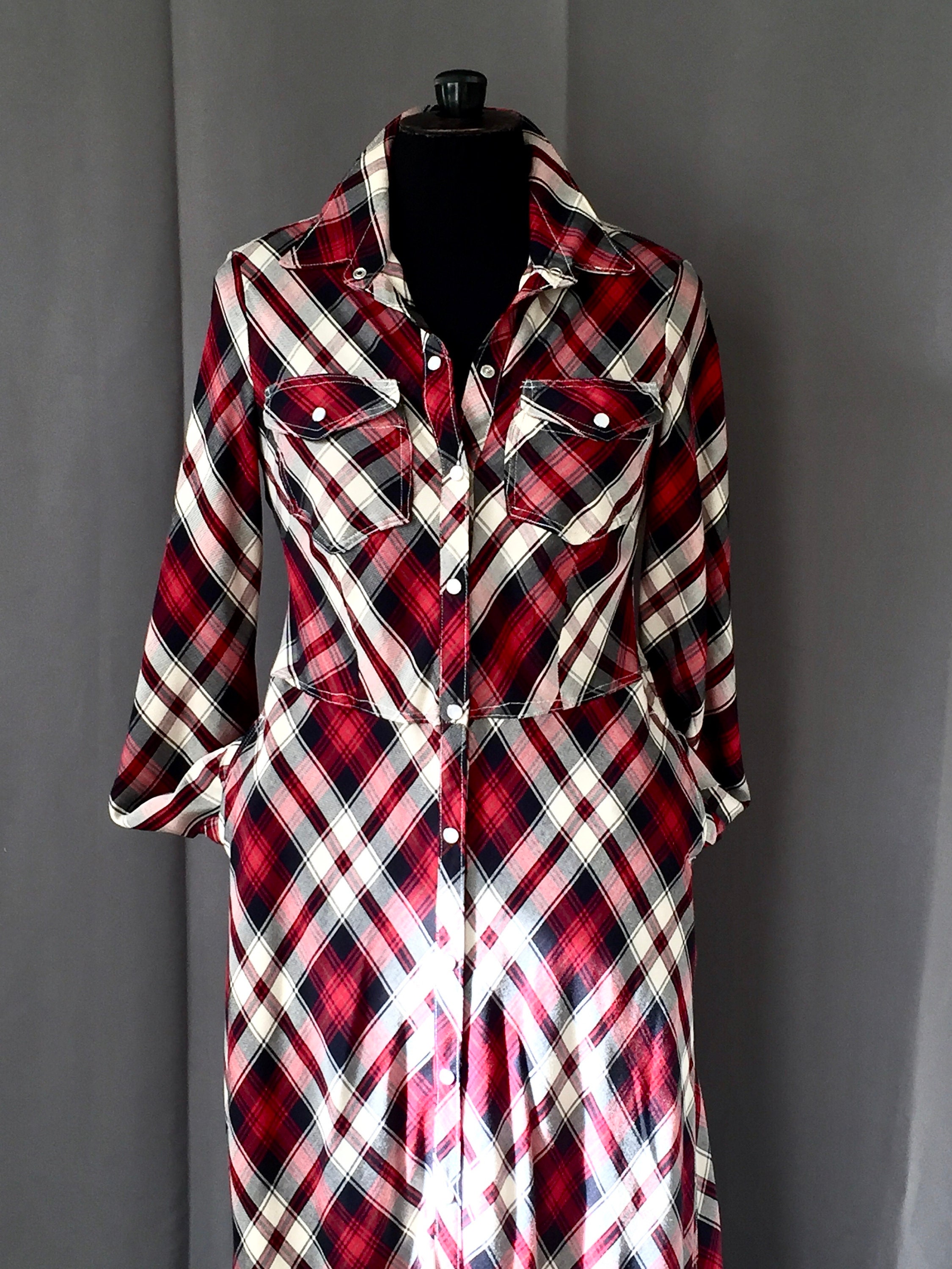 Lamont Modern Tartan Women's Lapel Shirt Dress With Long Sleeve