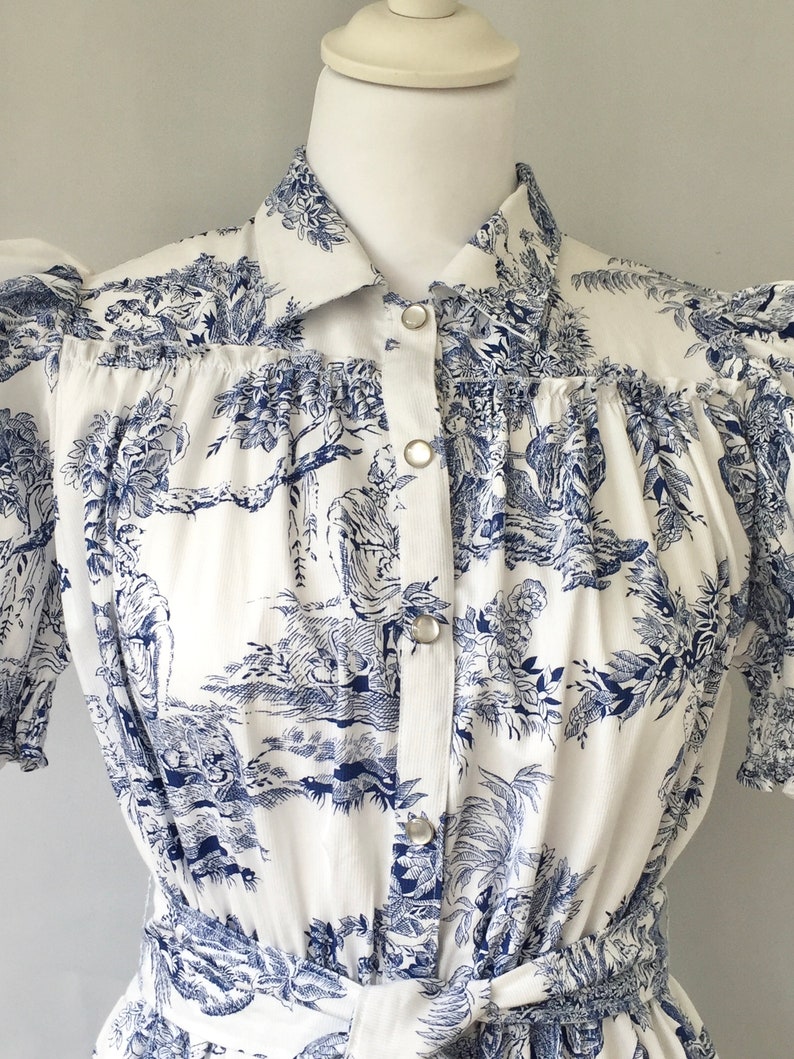 Robe midi en toile de jouy bleu marine et blanc Etsy France
