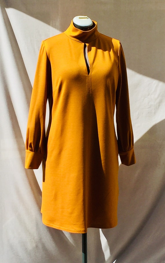 Mustard Yellow Dress Mustard Jersey Dress High Collar Dress Hand
