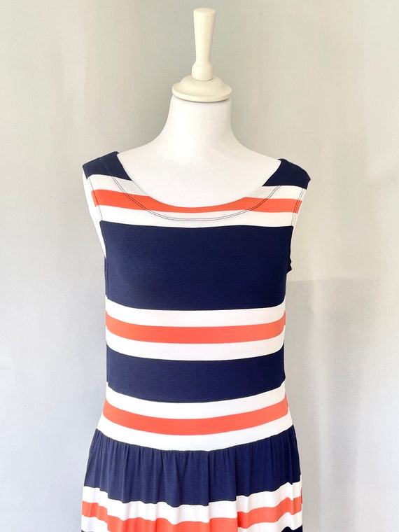 open lace back dress Lila Drawstring Dress Red Stripe Navy – Busy Bees main image 1