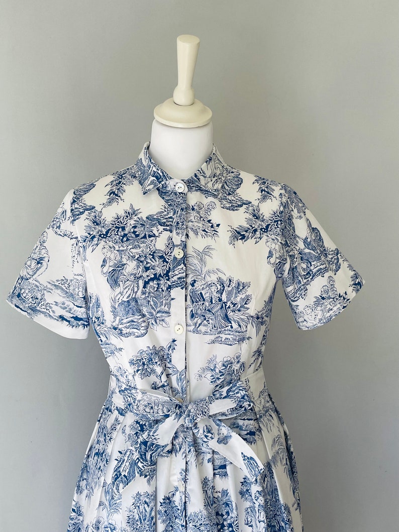 Elastic-Waist Shirt Dress (Toile de Jouy)