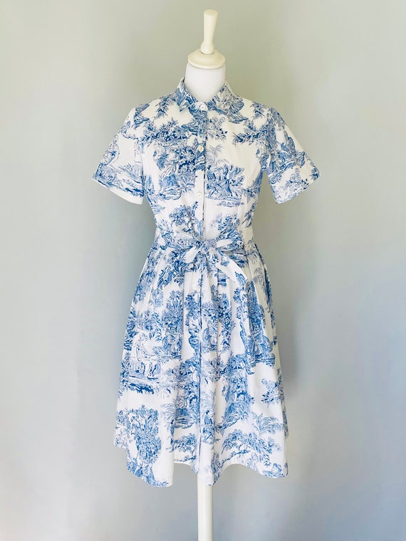 blue white toile dress Toile Midi Dress main image 1
