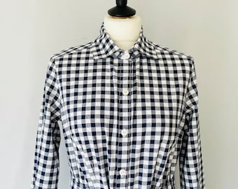 Navy blue gingham shirt dress