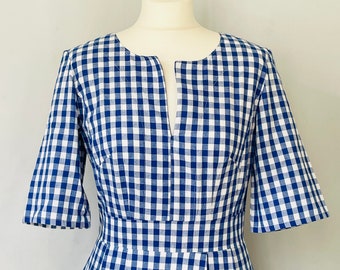 royal blue gingham midi dress.