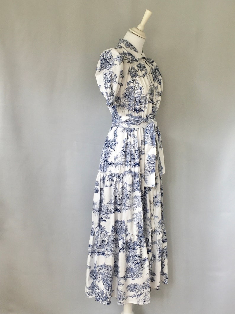 Robe midi en toile de jouy bleu marine et blanc Etsy France
