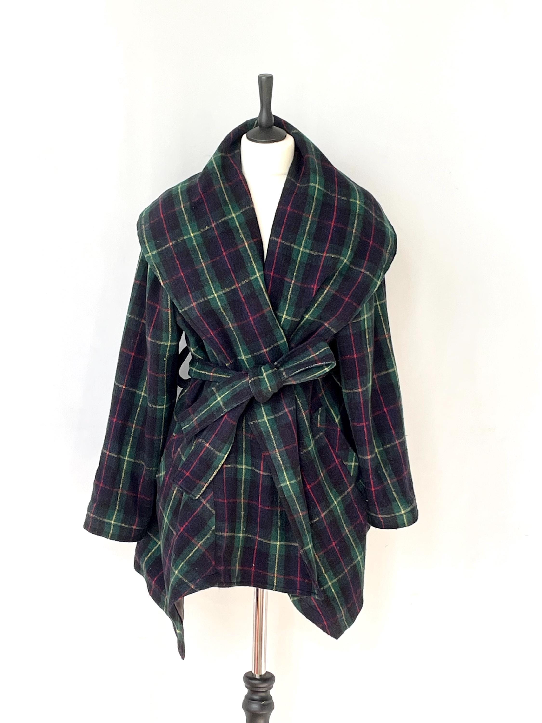 Manteau Fille En Laine Tweed Écossais Bleu Et Vert - Taille 10 Ans - Vintage Clarion Espagne