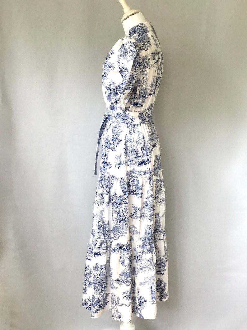 Robe midi en toile de jouy bleu marine et blanc Etsy France