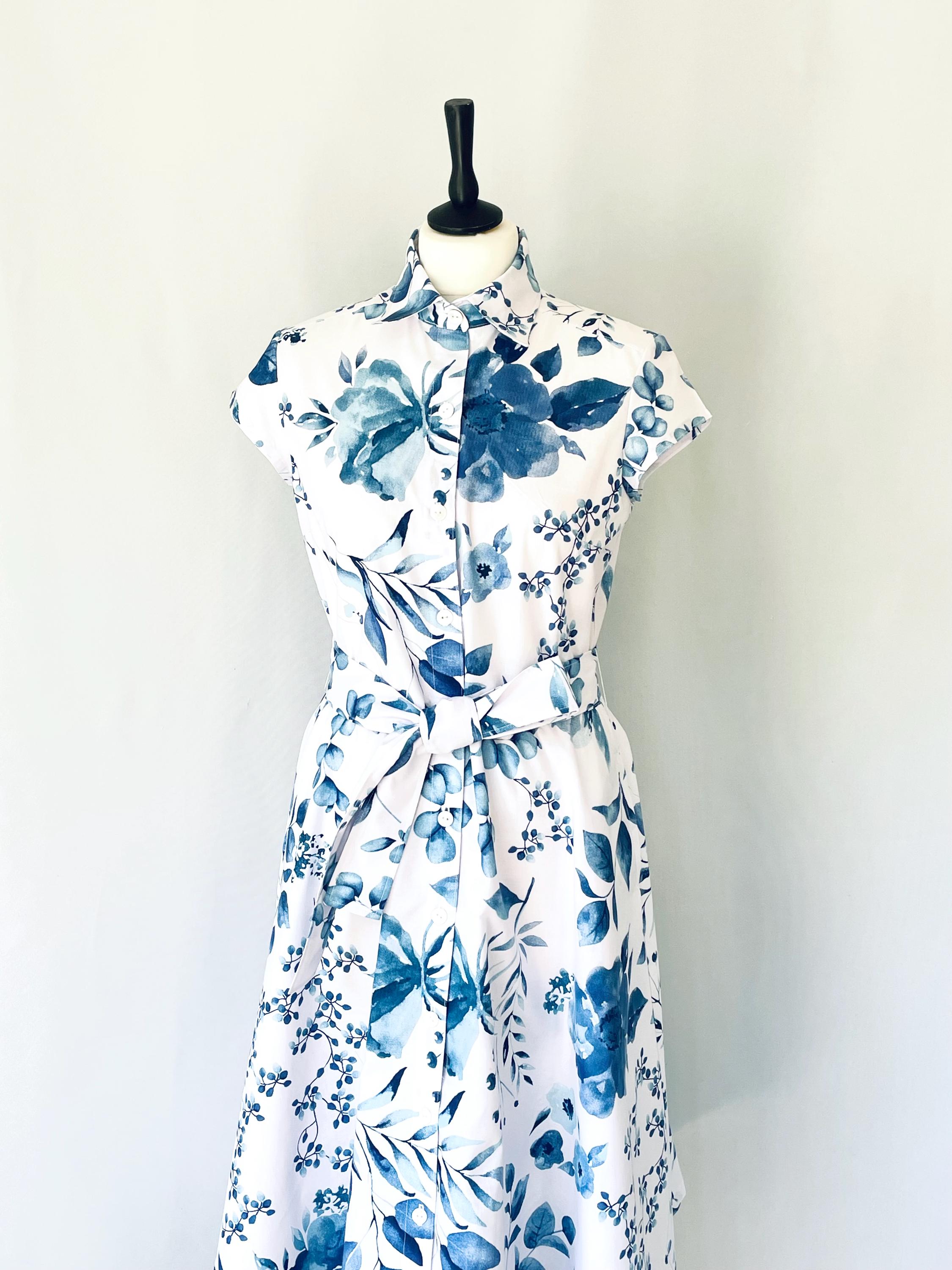 青い花柄シャツドレス - Etsy 日本