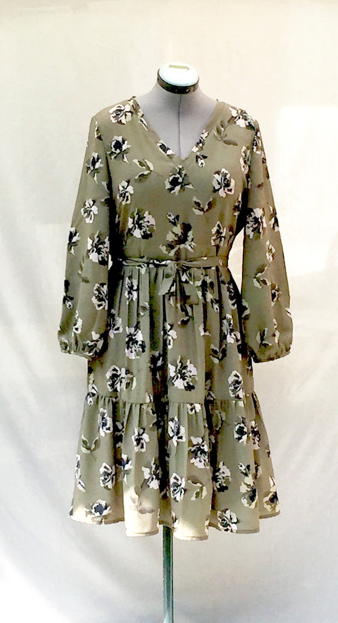 Floral Khaki Ruffled Dress.