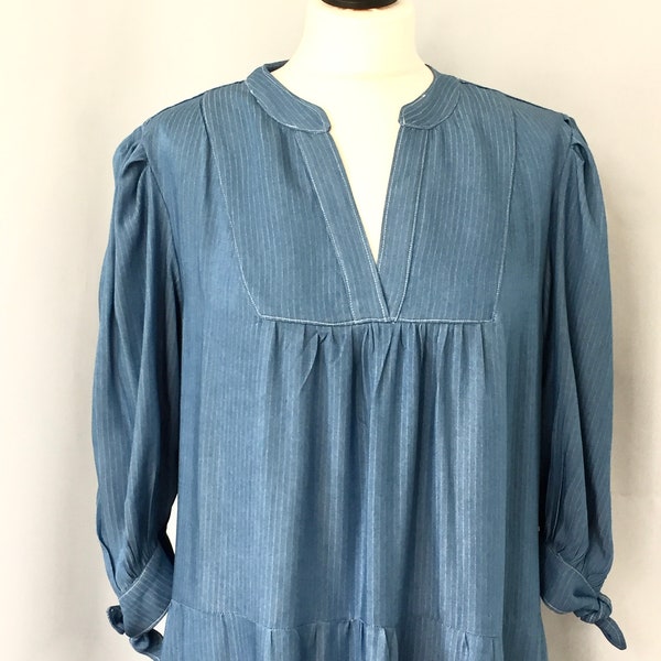 Robe blouse denim à rayure - robe légère bleu jeans - Fait main - Made in France.