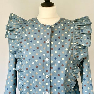 Chemisier Ancien Bleu Marine Et Blanc à Pois Géométriques - Taille M Manches Courtes - 100% Rayonne