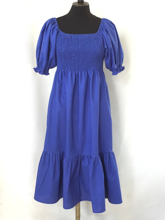 French Blue Dress Blue Linen Dress Royal Blue Midi Dress - Etsy