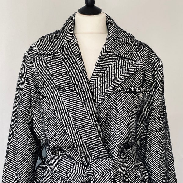 Veste en tweed noir et gris