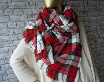 red Blanket scarf, Red ivory Flannel scarf, tartan scarf , Unisex scarf,plaid scarf