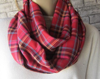 Red tartan plaid scarf, women's Infinity  tartan scarf, gift scarves, christmas gift