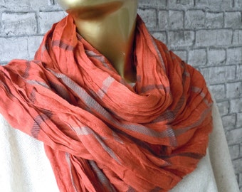 Orange Plaid men Scarf, tartan plaid scarf, men accessories,men fashion, gift for her scarf, women and men scarf