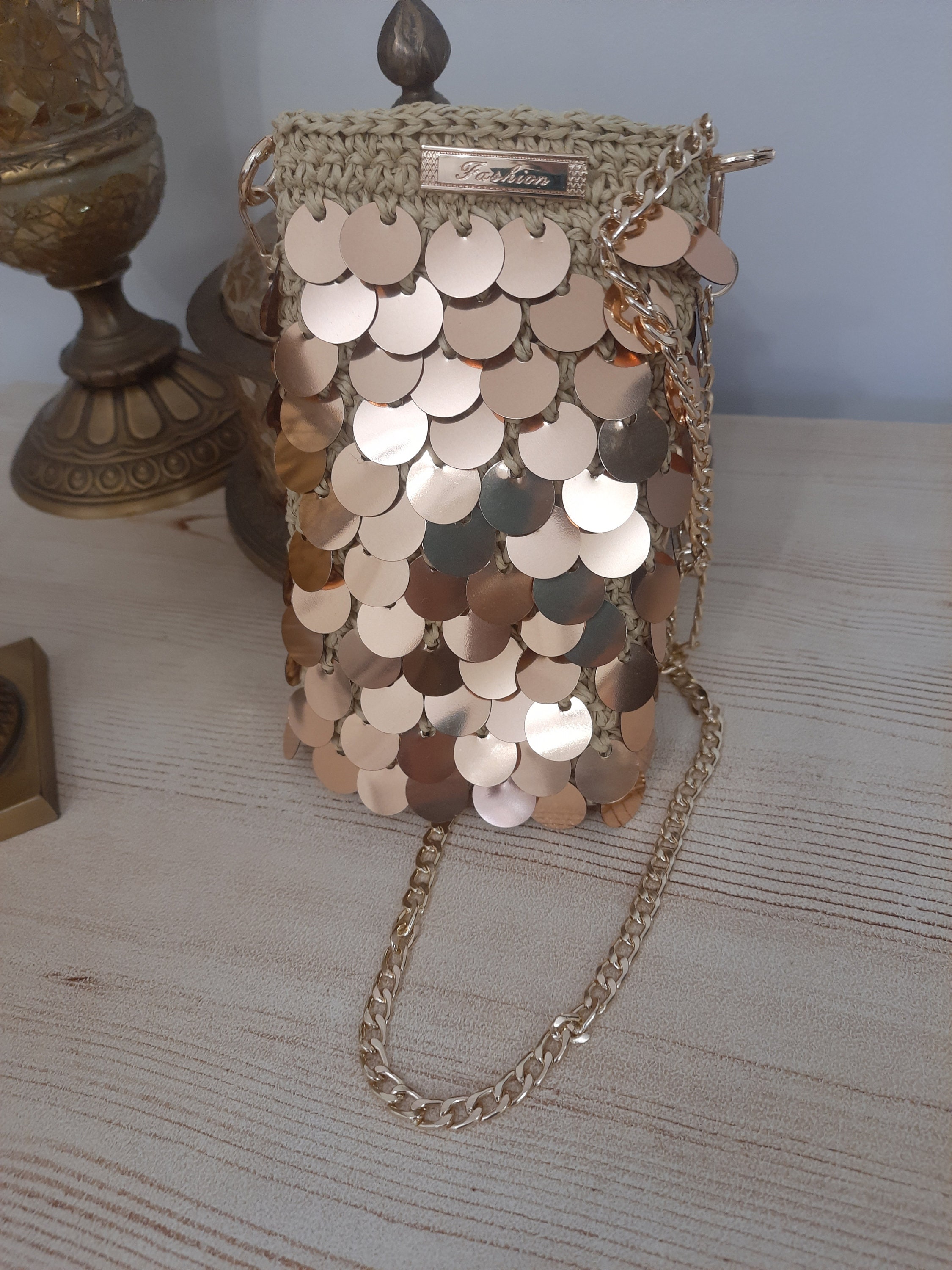 Gold sequin bag deals