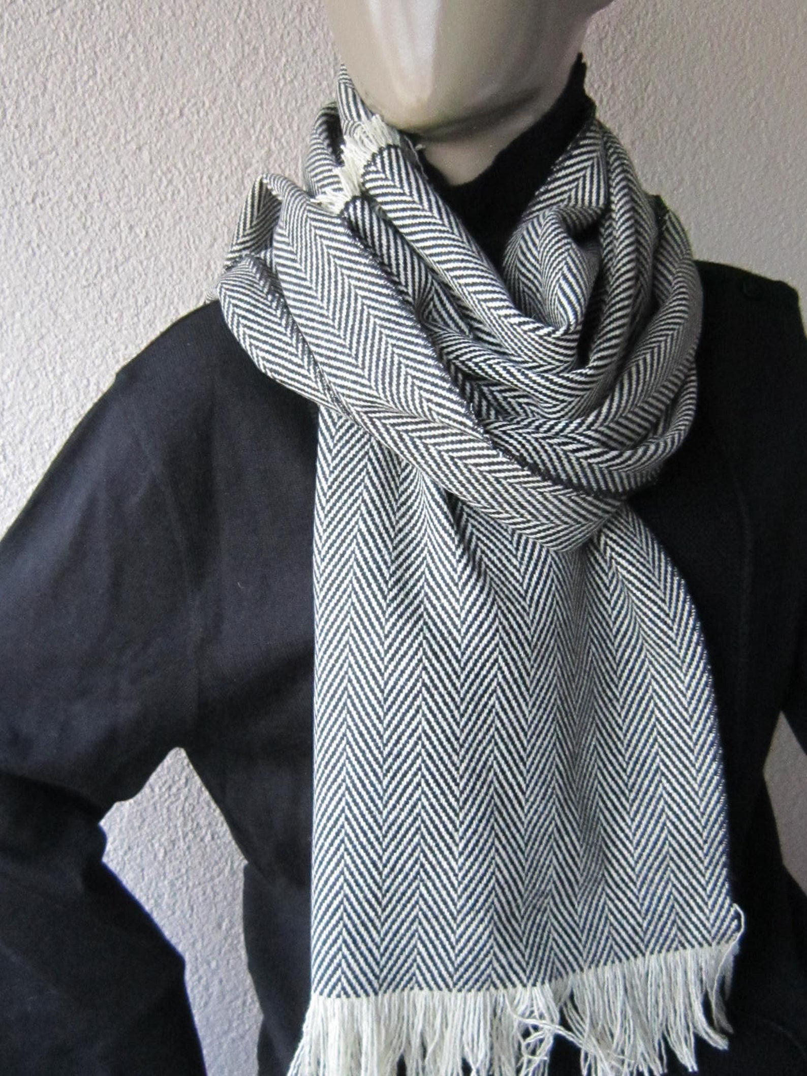 Herringbone Scarf Mens Scarf Grey Herringbone Infinity scarf Etsy