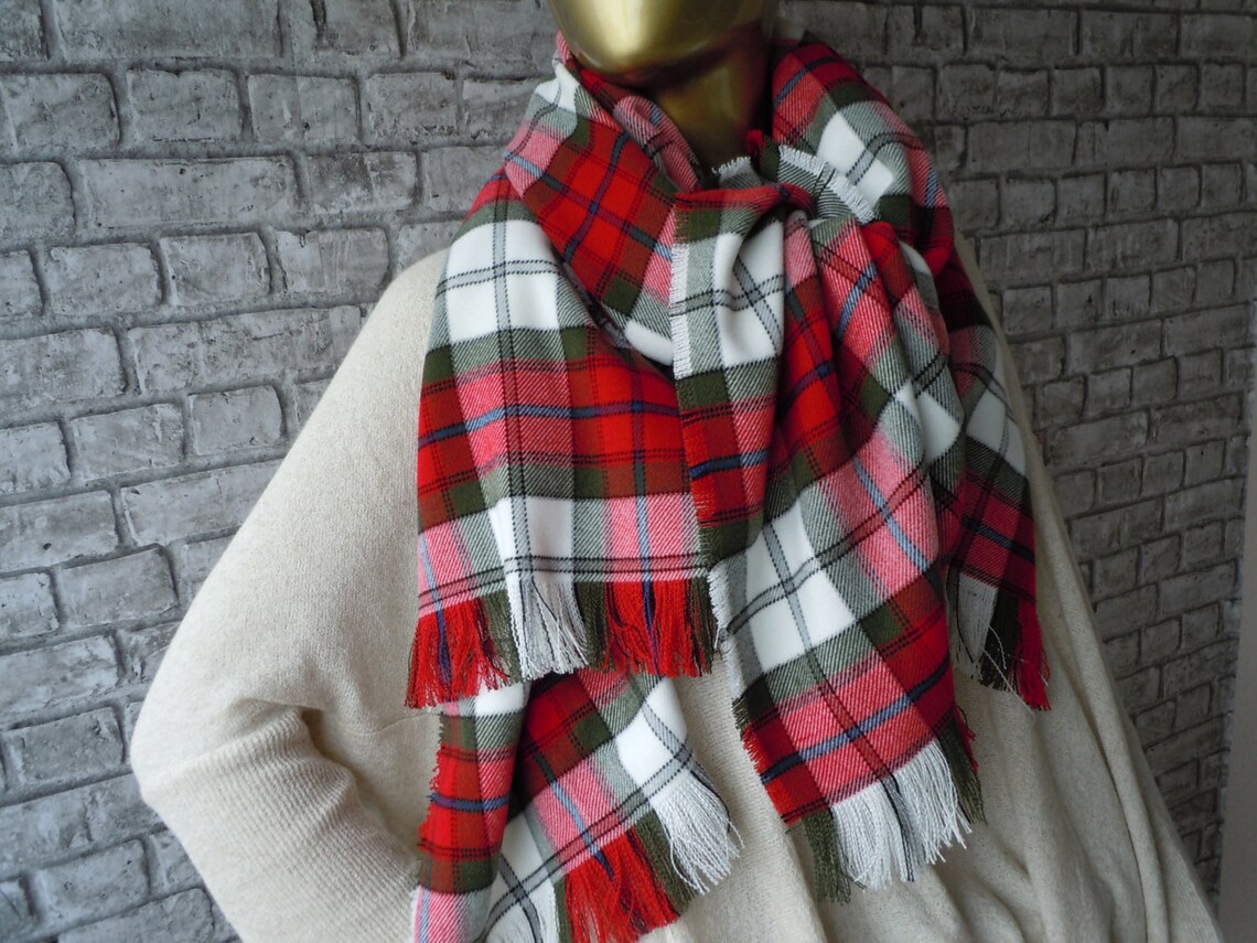 Red Blanket Scarf, Red Ivory Flannel Scarf, Tartan Scarf , Unisex Scarf