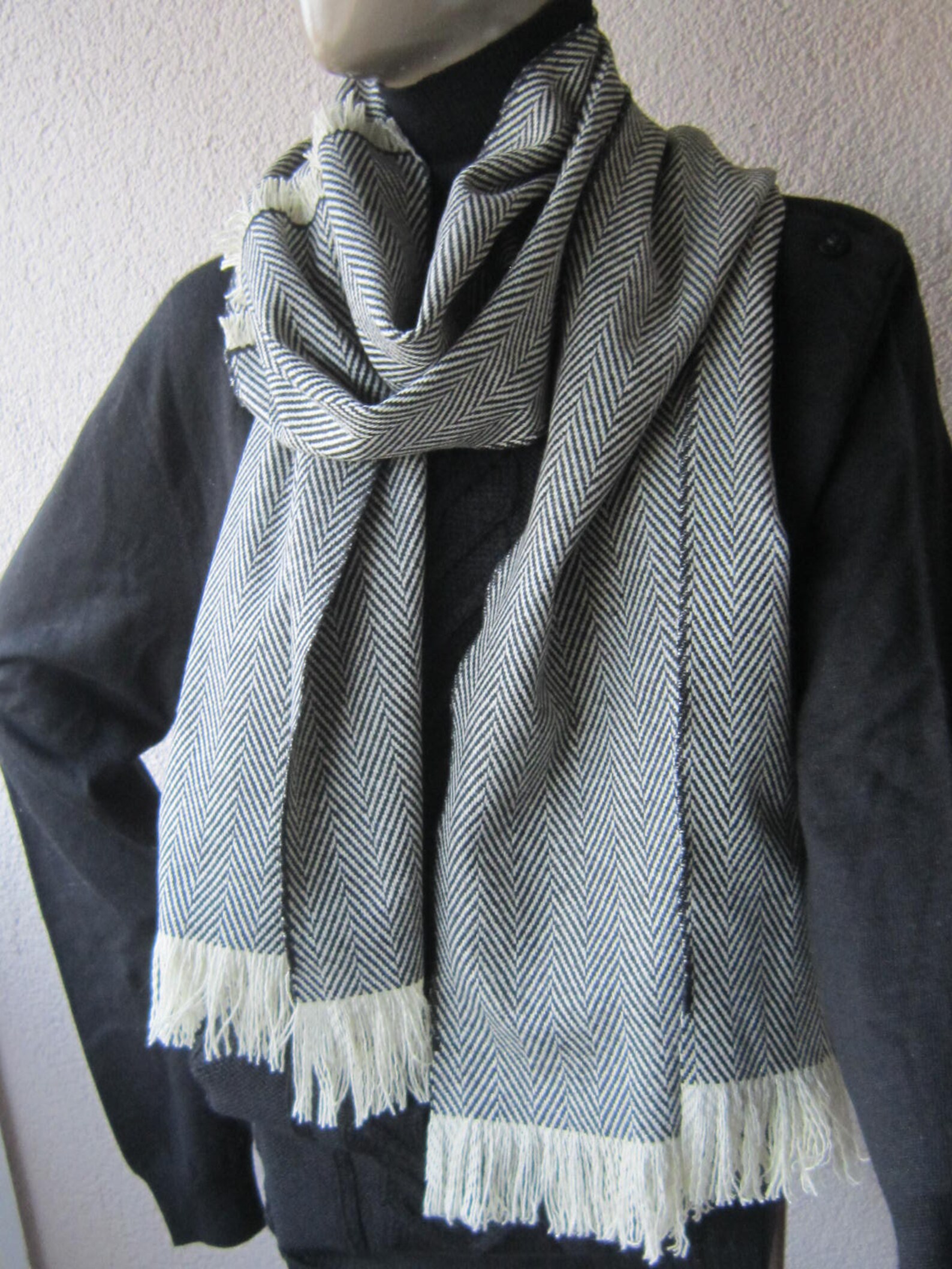 Herringbone Scarf Mens Scarf Grey Herringbone Infinity scarf Etsy