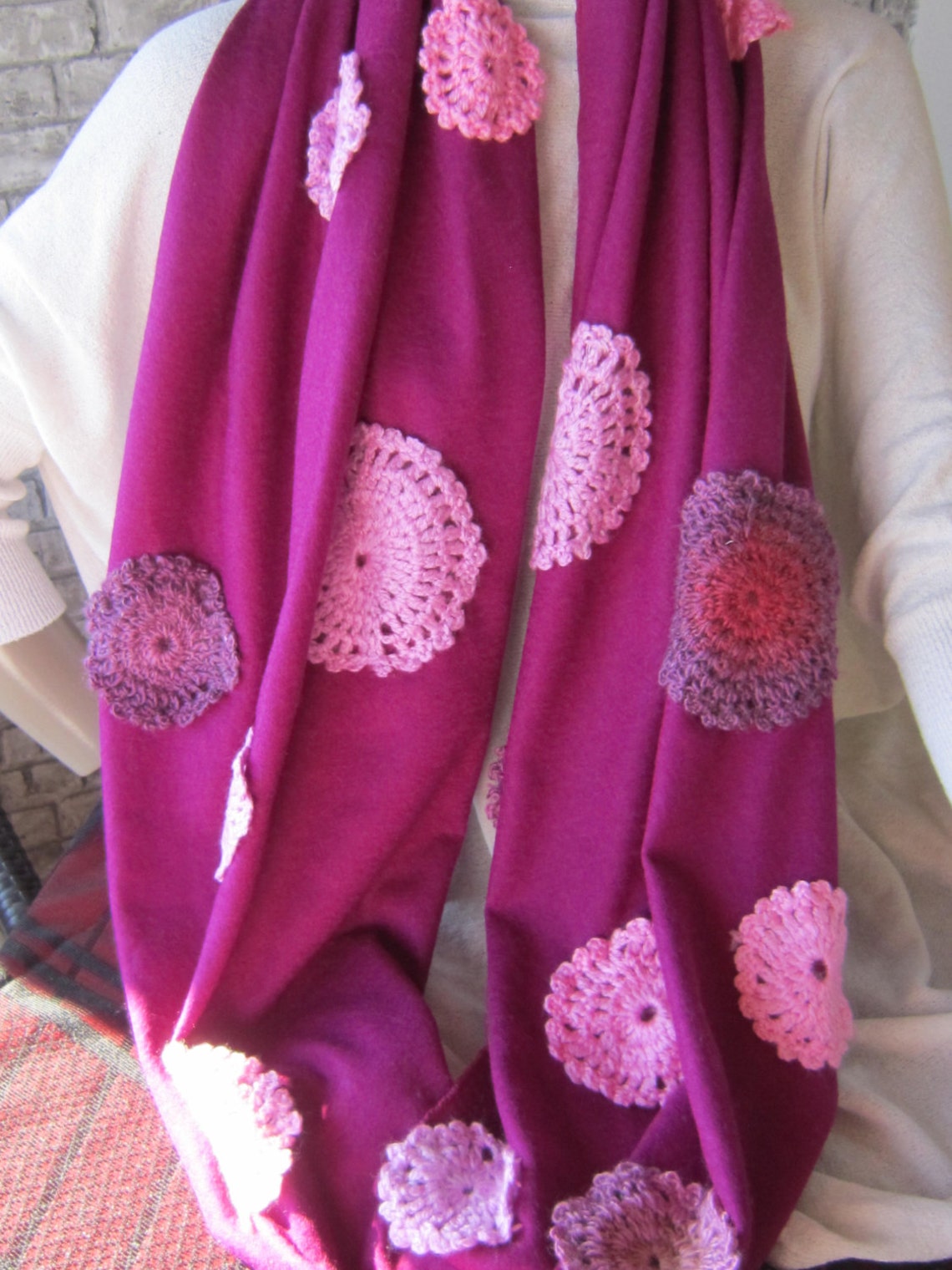 Fuchsia Infinity Motif Scarf/ Loop Scarf, Chunky Scarf, Chunky Hood ...