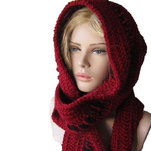 Red Hoodded scarf, Winter crochet Hood, Women İnfinity hood, womens hood scarf, Winter womens accessories ,For her gift image 4